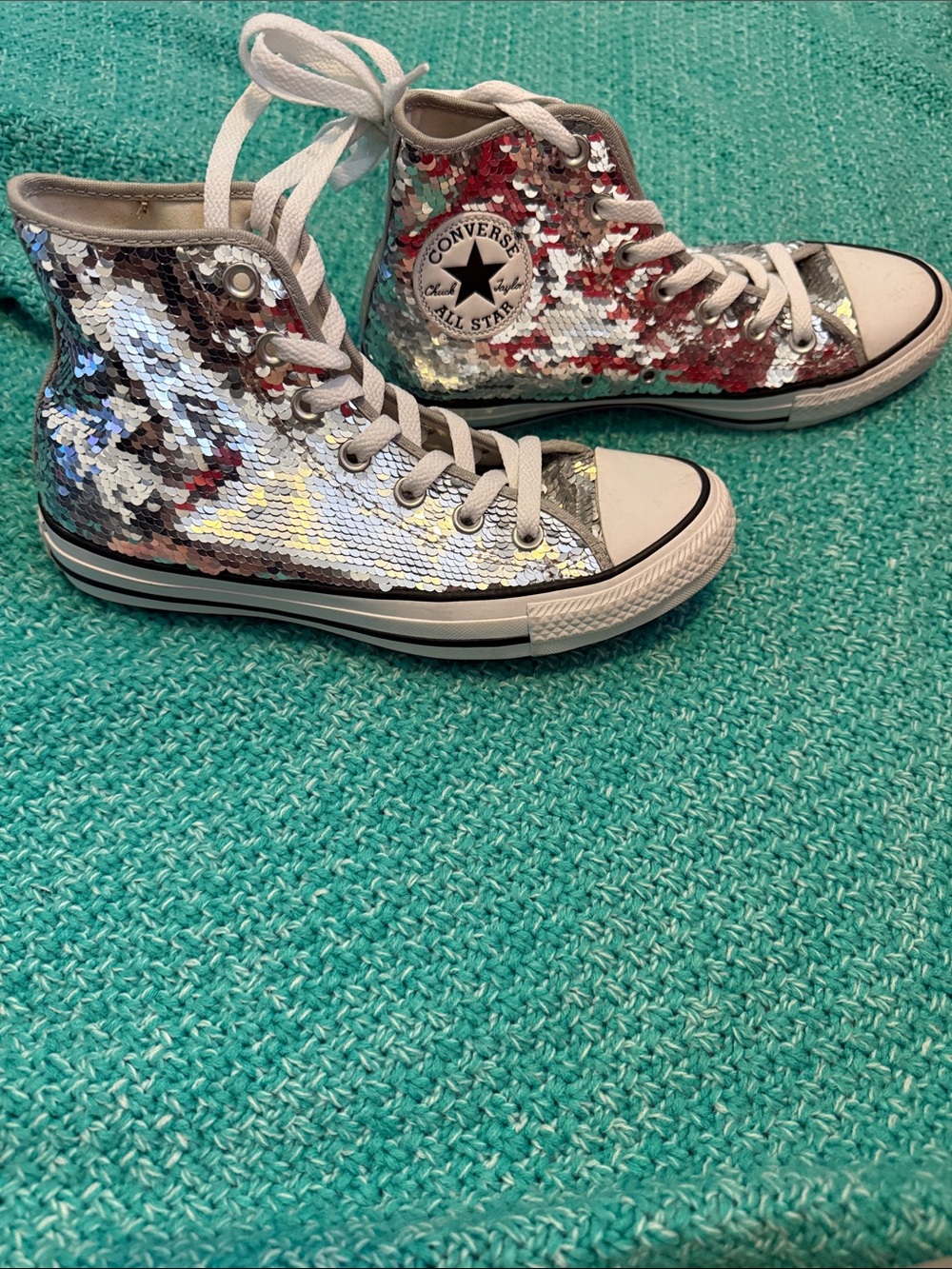 Converse All Star Sequin High-Top Sneakers - Silver
